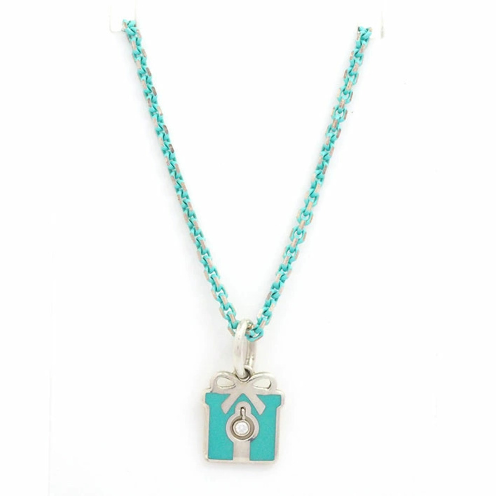 Tiffany Blue Charm Enamel Chain Diamond Sterling Silver Cloisonn Pendant